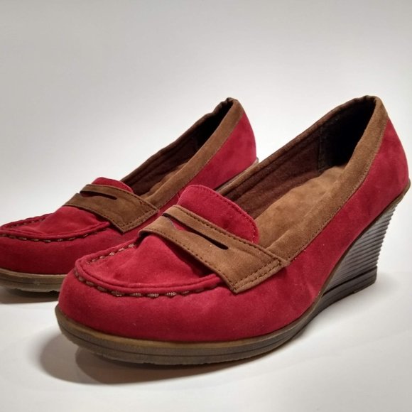Red Suede Wedges Size US 8 - Picture 1 of 7